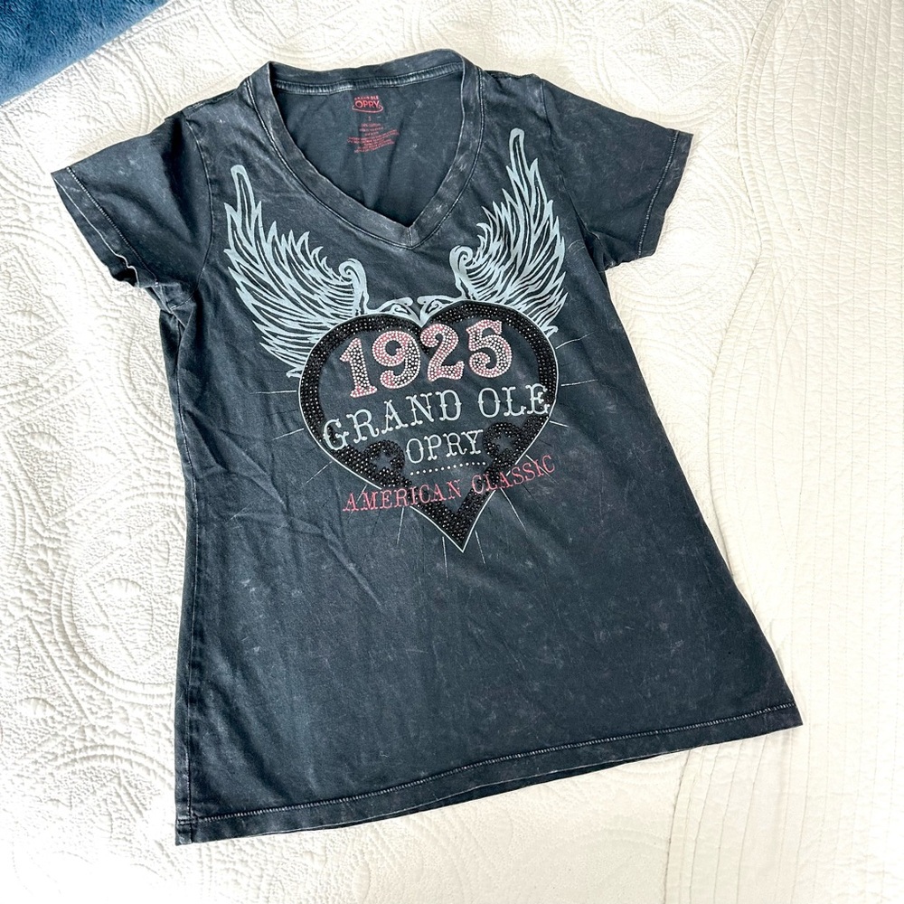 Grand Old Opry Y2K Vintage Graphic Glitz Rhinestone Cowgirl Tee SZ S